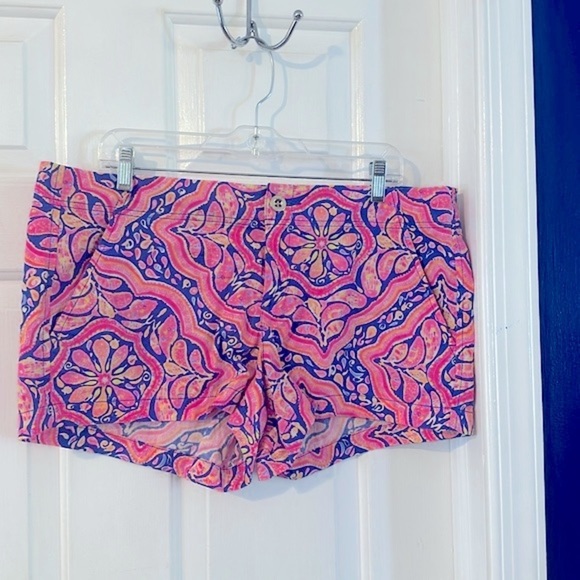 Women’s Lilly Pulitzer Kerri Chino Pink & Blue Shorts Size 14 - Picture 1 of 7